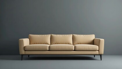 Modern Beige Sofa Isolated in Empty Room Against Grey Wall for Backgrounds