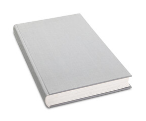 Closed light grey hardcover book isolated on white
