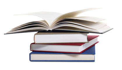 Stack of hardcover books isolated on white