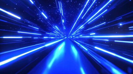 Obraz premium Hyperspace Travel Through a Blue Neon Tunnel
