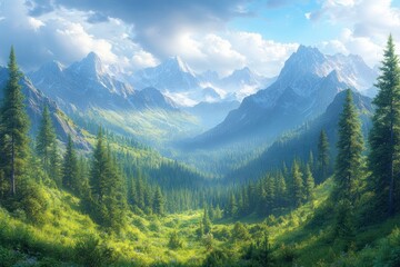 Obraz premium Caucasus Mountain Landscape with Lush Forest and Scenic View in Summer Season