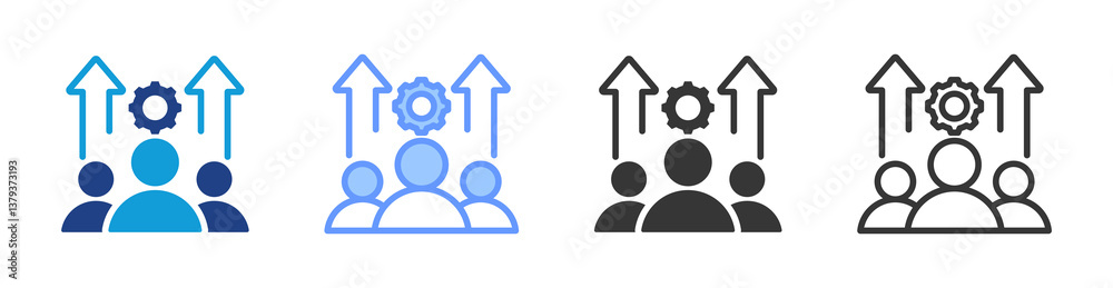 Poster leadership team development icon set multiple style collection