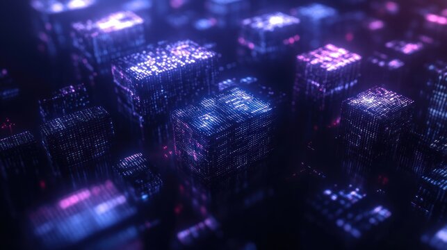 Futuristic Digital Art Big Data Concept Binary Code Glowing Blocks Technology Cybersecurity AI Animation