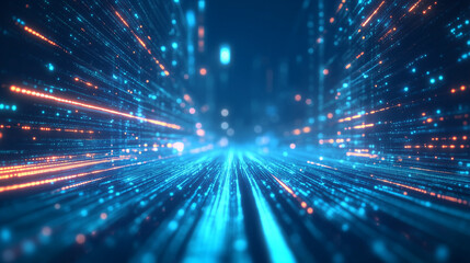 astarte.ai: Digital Cityscape with Blue and Orange Light Trails