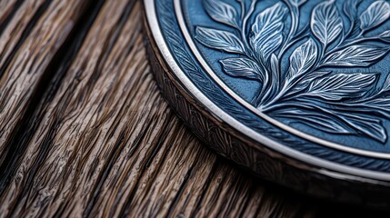 Elegant engraved design on metallic surface close up