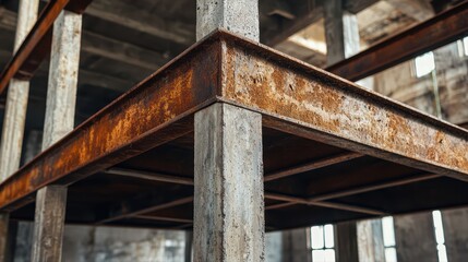Obraz premium Rusty industrial steel frame in abandoned building