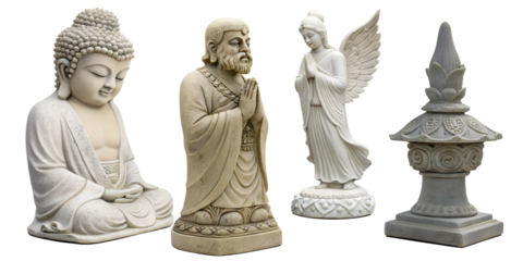 Various statues isolated on transparent background