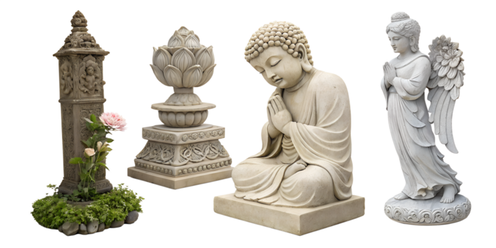 Various statues isolated on transparent background - Powered by Adobe