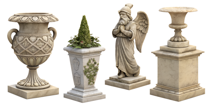 Various statues isolated on transparent background - Powered by Adobe