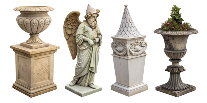 Various statues isolated on transparent background - Powered by Adobe