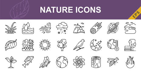 Nature Line Icons for Environmental Projects, Eco Apps, Outdoor Education, and Sustainability Infographics