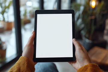 Hand Holding Digital Tablet Mockup with Blank Screen for Advertising and Business Design
