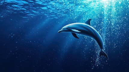 Graceful dolphin swimming in clear blue ocean