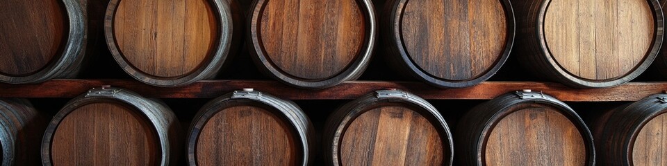 Wooden Wine Barrels in a Cellar