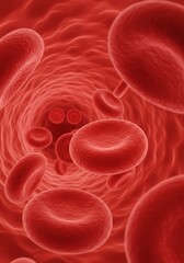 血管を流れる赤い血球、生命を運ぶ赤血球の流れ