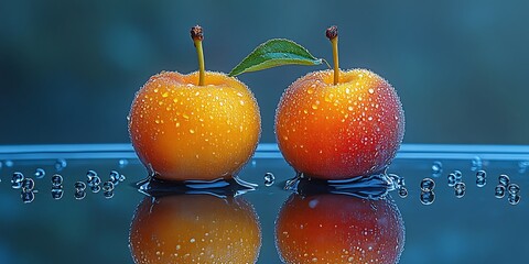 Juicy Plums with Dewdrops, and Reflection.