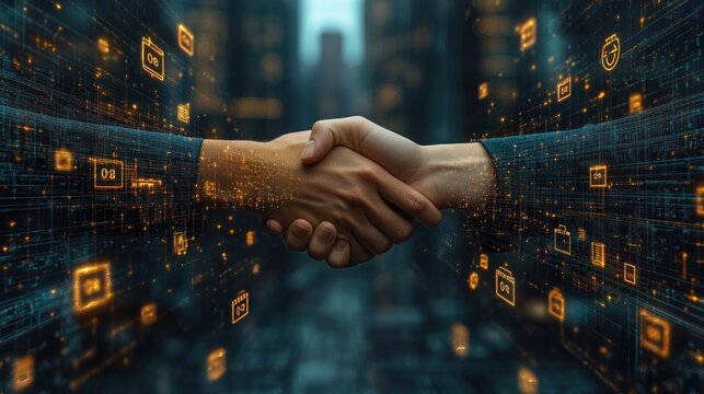 ISO Standards and Quality Control in Construction for Engineers and Architects with Handshake on Project Plans