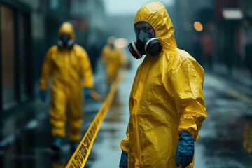 Hazardous Chemical Spill Clean-up Procedures and Safety Measures in Industrial Environments with Caution Signage