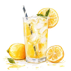 A watercolor vector painting of Lemonade, isolated on a white background.

