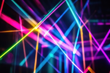 Vibrant, intersecting neon lines create a dynamic, abstract visual effect