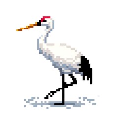 Obraz premium 흰 배경, 두루미, 픽셀아트, jpeg (white background, Japanese crane, pixel art, jpeg)