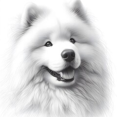 Fototapeta premium 흰 배경, 사모예드, 펜슬드로잉, jpeg (white background, samoyed, pencil drawing, jpeg)