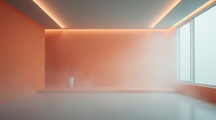 A minimalist interior room featuring a modern white vase and window