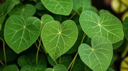 Fototapeta premium Green Heart-Shaped Leaves with Intricate Veins in Natural Setting