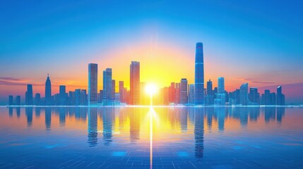 Fototapeta premium Sunrise over a Futuristic City Skyline