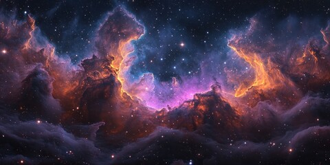 Vibrant Cosmic Nebula in Surreal Space Panorama with Glowing Light and Dreamlike Atmosphere