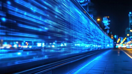 Dynamic Digital Wall in a Cityscape at Night