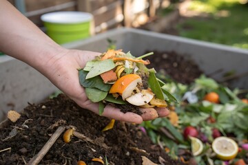 hand holding organic waste to make a compost