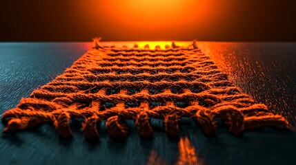 Obraz premium Close-up of an intricately woven textile in warm sunset light, showcasing texture and detail