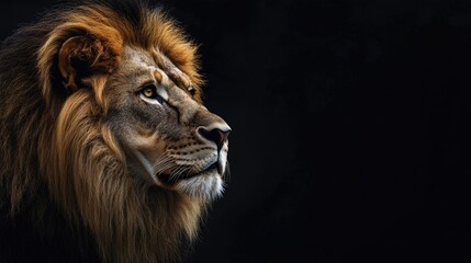 Fototapeta premium Lion Head Portrait Majestic Animal Side Profile with Dark Background