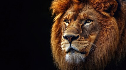 Majestic Lion Portrait with Intense Gaze and Golden Mane Detail