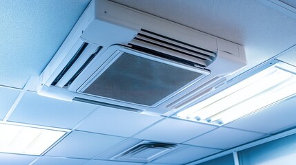 Obraz premium A quiet, high-tech office air conditioning unit integrated seamlessly into the ceiling.