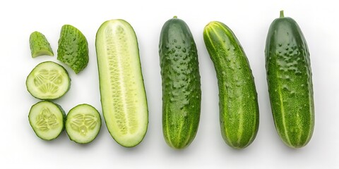 Various cucumbers isolated on white background