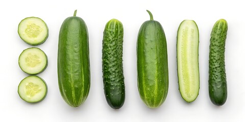 Various cucumbers isolated on white background