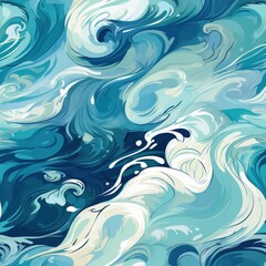 Fototapeta premium Swirling Seas Abstract blue and white waves create a dynamic, stylized background. Oceanic energy is palpable in this fluid, cartoon-like design tile pattern