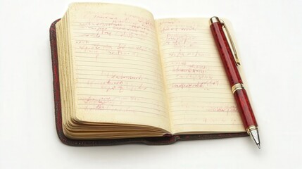 Writing in an open notebook desk stationery minimalist top view lined pages