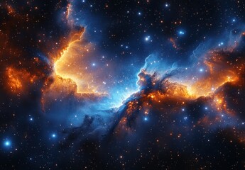 Fototapeta premium Cosmic Nebula Space Scene with Glowing Stars and Ethereal Light