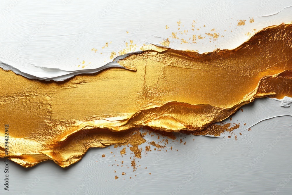 Aufkleber elegant gold brushstroke on textured white background with modern minimalist patterns