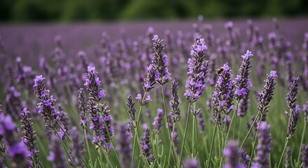 Naklejka premium Vibrant Purple Lavender Blossoms Swaying Gently in a Breeze