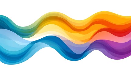Abstract depiction showing layered and flowing colorful waves over white background