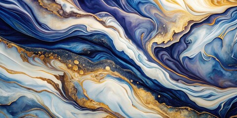 Abstract Swirling Blues and Golds A Serene and Elegant Fluid Art Design