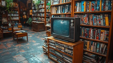 Vintage TV in a Bookstore