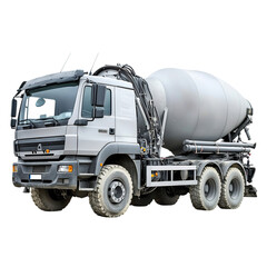 A Large Grey Cement Mixer Truck Isolated on Transparent Background