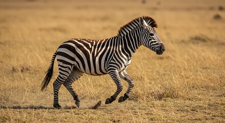 Obraz premium Zebra running fast across the African savanna during golden hour