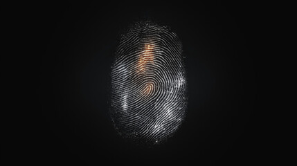 Abstract fingerprint on Dark Background: A captivating, detailed fingerprint with intricate patterns glows softly against a dark backdrop, evoking a sense of mystery and security.