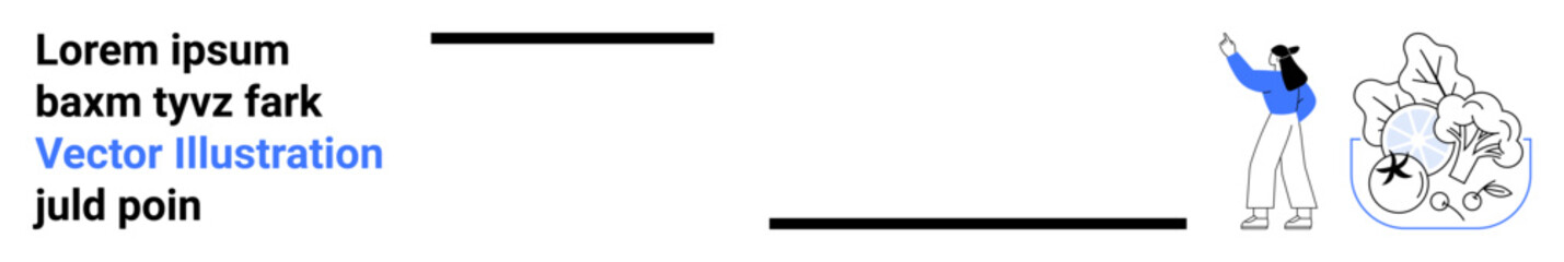 Individual in casual outfit analyzing a concept with thought bubble and abstract graphics. Ideal for brainstorming, creativity, analysis, conceptual thinking, idea generation, learning, simple